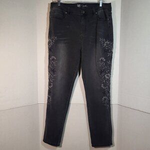 DG2 by Diane Gilman Women's Embroidered Skinny Jean Size 16 Faded Black